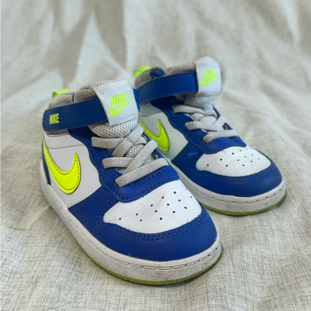 Nike Kids White, Blue & Neon Green Mid-Top Sneakers